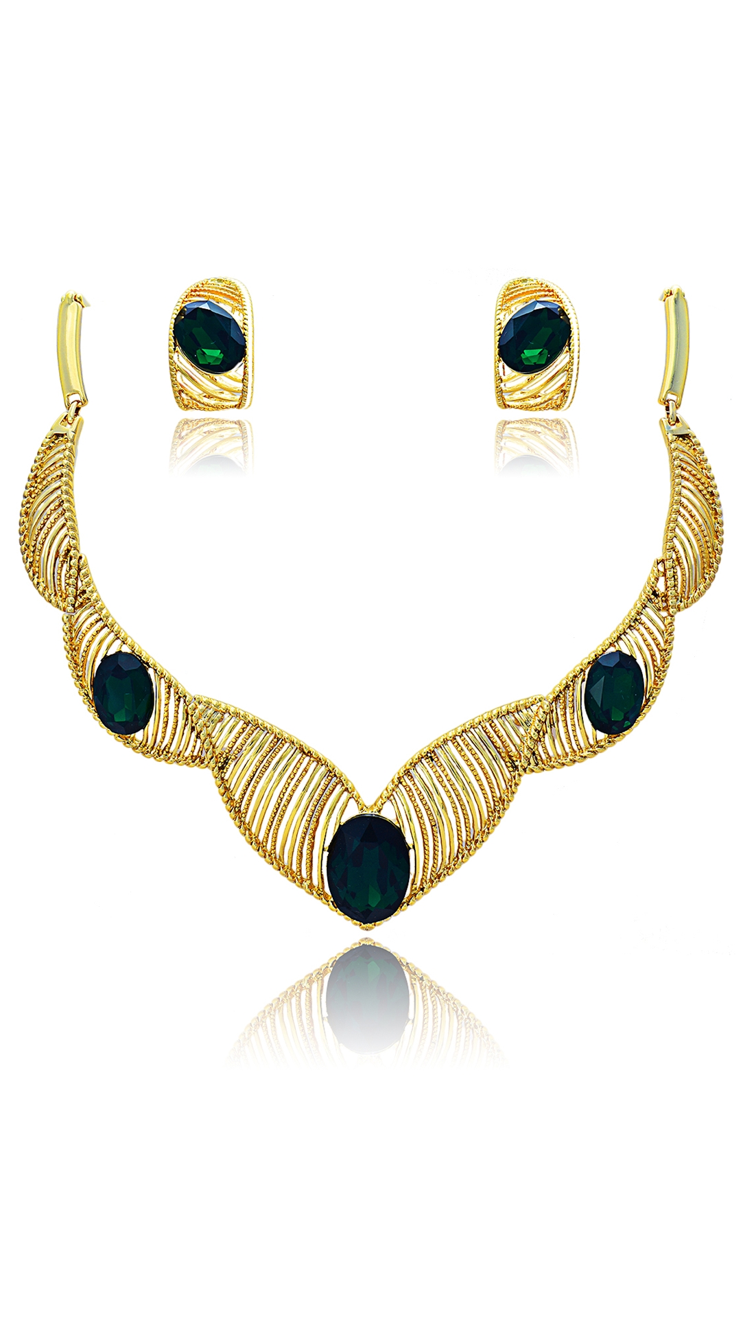 Low Price Green Gold Plated 2 Pieces Jewelry Sets
