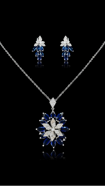 Picture of Online Wholesale Dark Blue Cubic Zirconia 2 Pieces Jewelry Sets