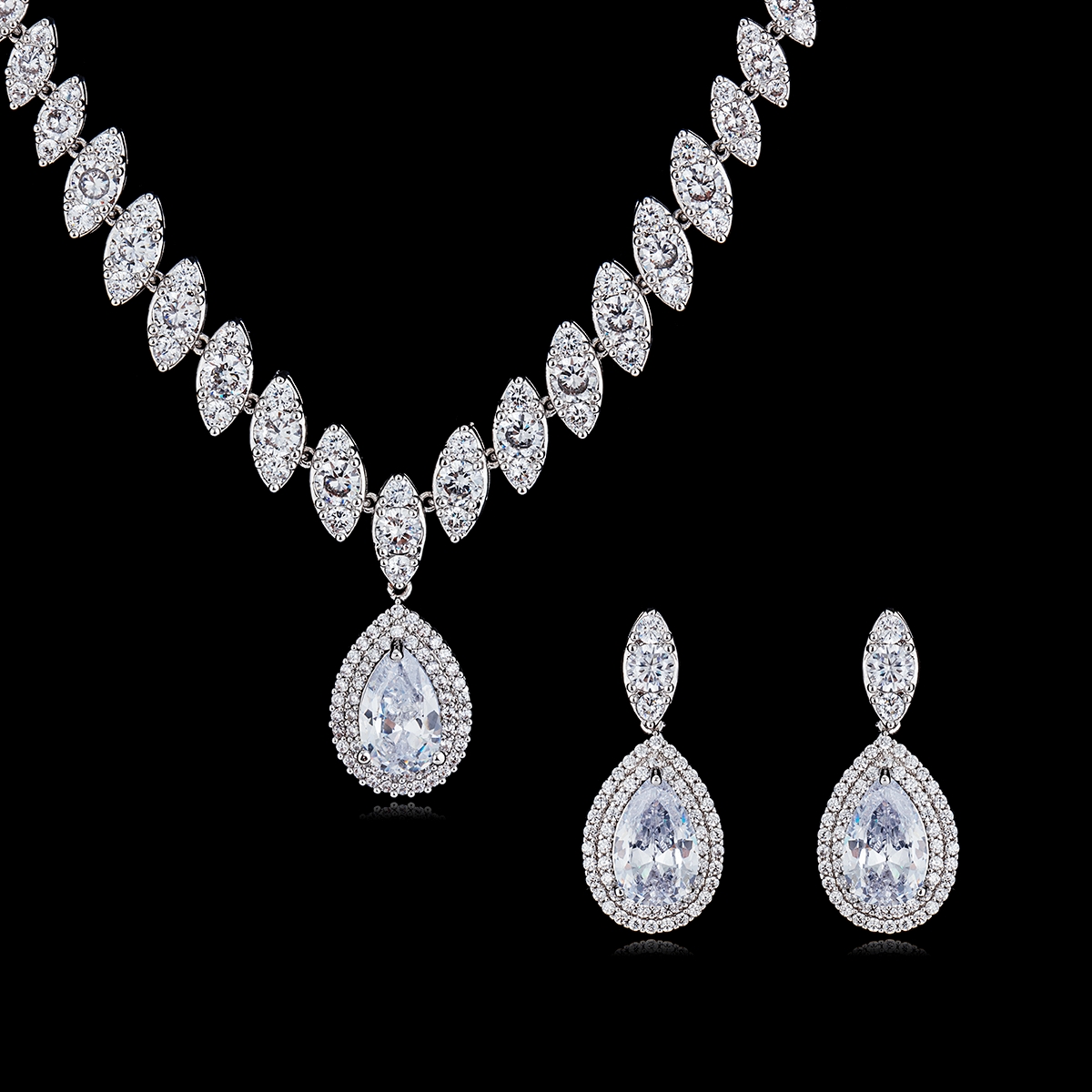 Cubic Zirconia Wedding Necklace And Earring Sets 1jj050885s