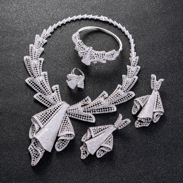 Picture of Platinum Plated White 4 Piece Jewelry Set from Certified Factory
