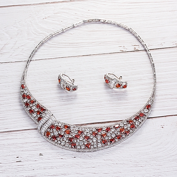 Picture of Charming Red Copper or Brass Necklace and Earring Set As a Gift