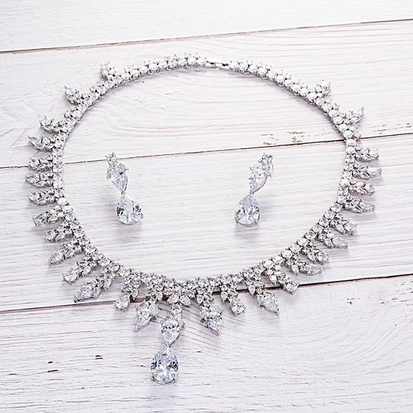 Picture of Wedding Cubic Zirconia Necklace and Earring Set with Speedy Delivery