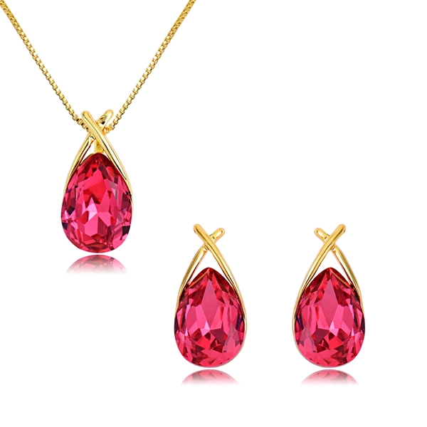 Buy Rose Gold Plated Purple Necklace and Earring Set with Low Cost