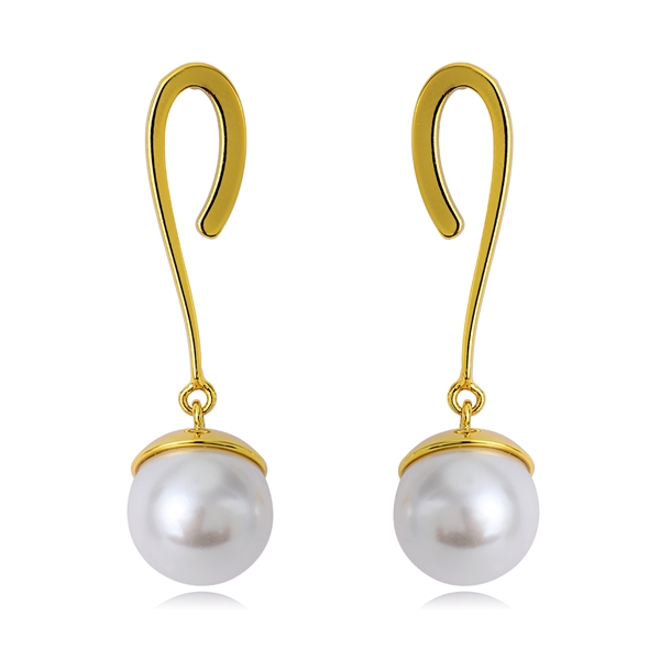 Picture of Unique Artificial Pearl Gold Plated Dangle Earrings