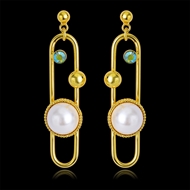 Picture of Good Artificial Pearl Gold Plated Dangle Earrings