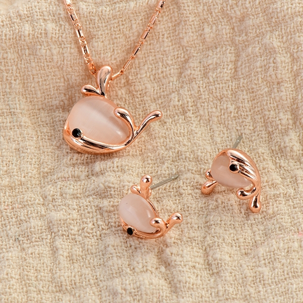 Picture of Hypoallergenic Rose Gold Plated White Necklace and Earring Set with Easy Return