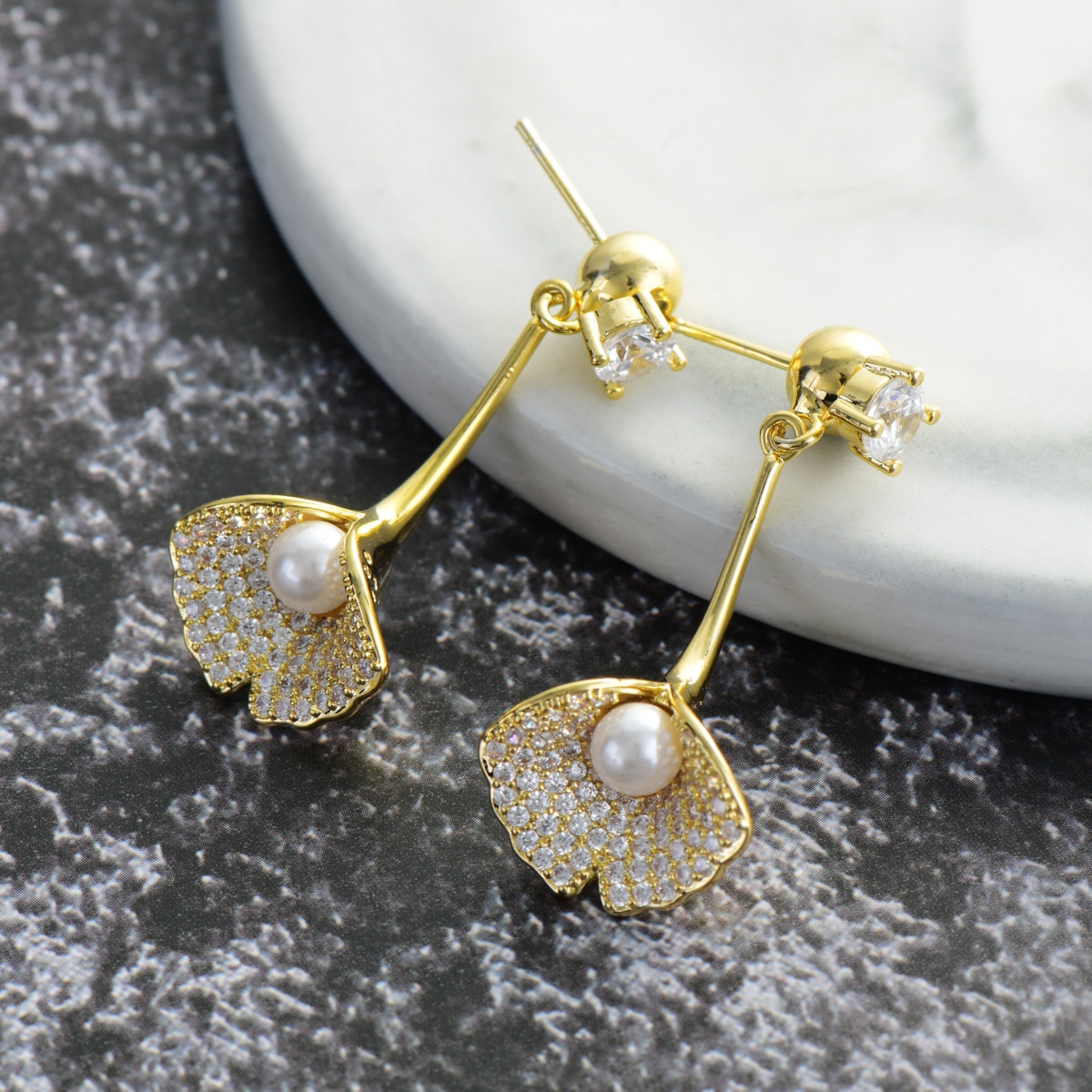 Buy Gold Plated Cubic Zirconia Dangle Earrings With Wow Elements