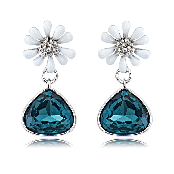 Picture of Designer Platinum Plated Blue Dangle Earrings with Easy Return