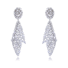 Show details for Hypoallergenic Platinum Plated White Dangle Earrings with Easy Return