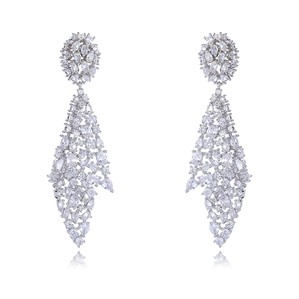 Picture of Hypoallergenic Platinum Plated White Dangle Earrings with Easy Return
