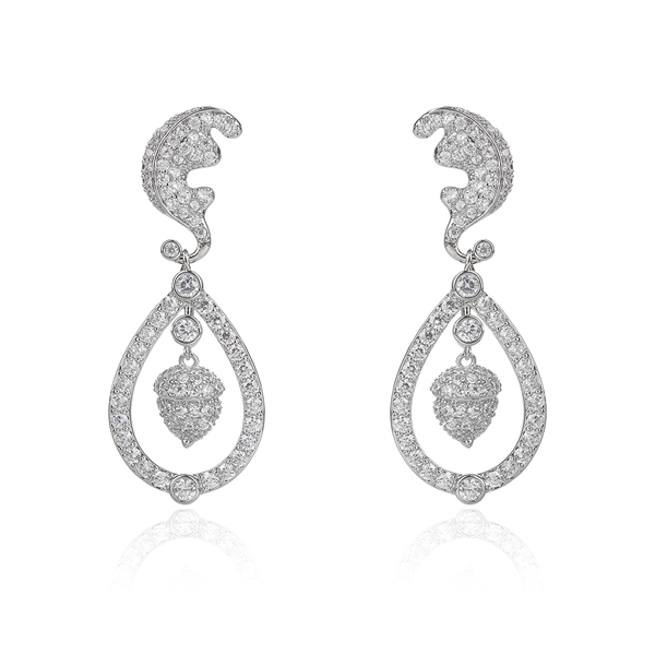 Picture of Hot Selling White Platinum Plated Dangle Earrings with No-Risk Refund
