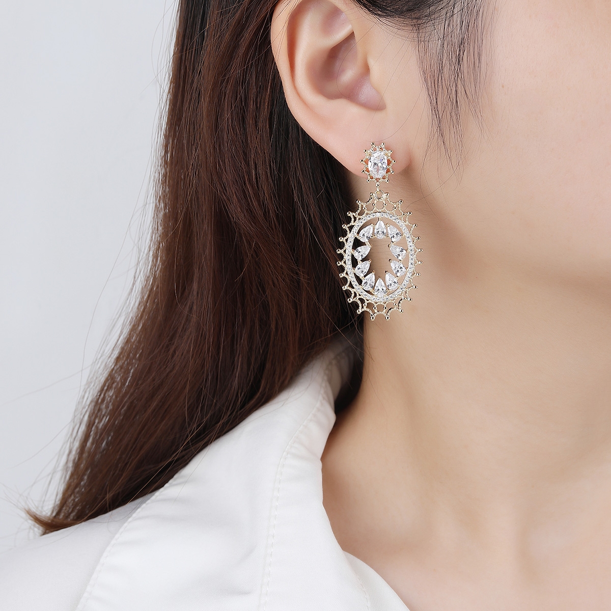 Brand New White Big Dangle Earrings with Full Guarantee