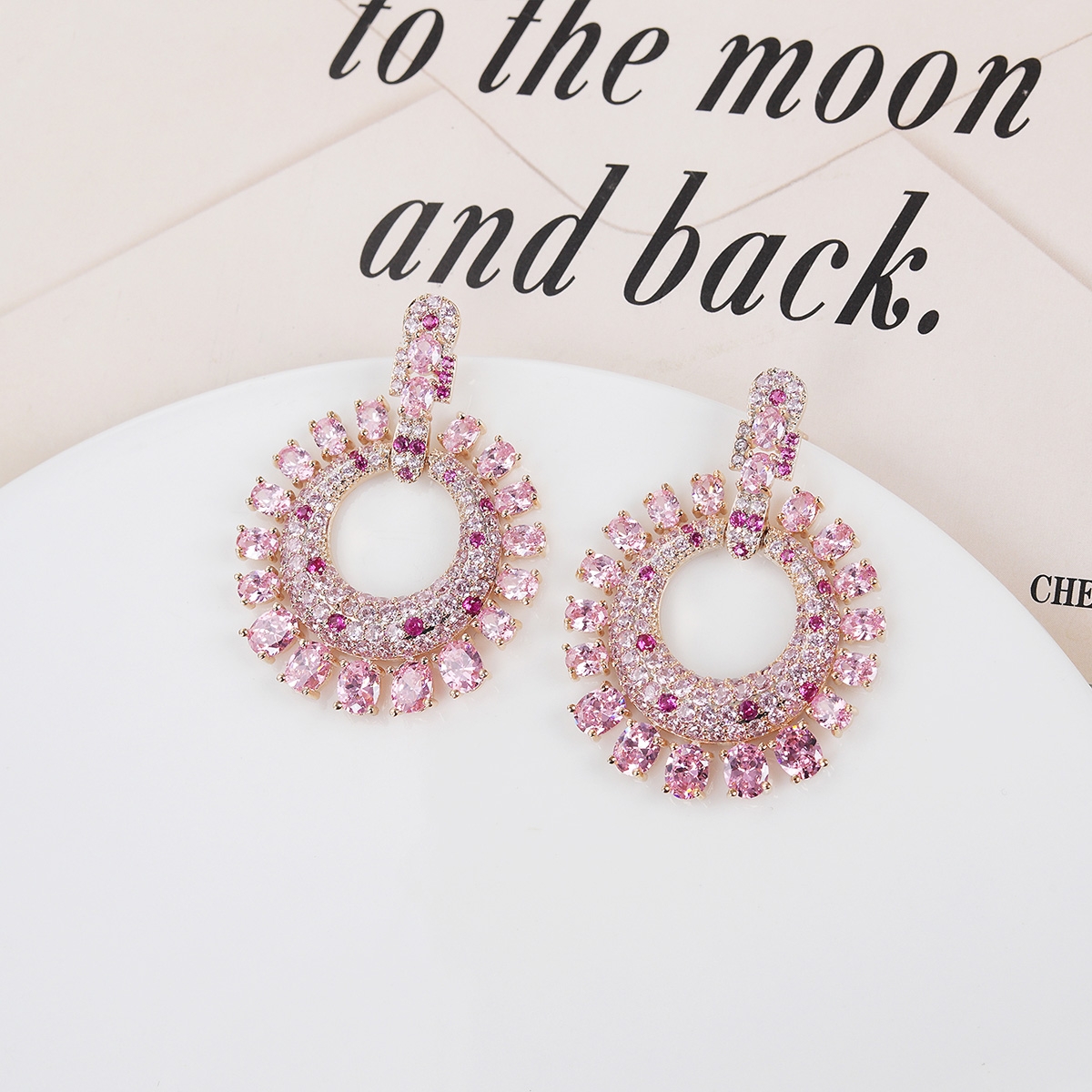 Trendy Gold Plated Pink Dangle Earrings with No-Risk Refund