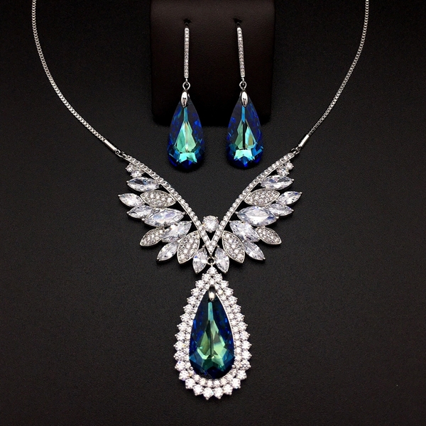 Picture of Most Popular Swarovski Element Blue 2 Piece Jewelry Set
