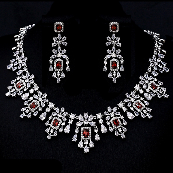 Picture of Designer Platinum Plated Cubic Zirconia 2 Piece Jewelry Set with No-Risk Return