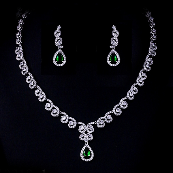 Picture of Hot Selling Green Cubic Zirconia 2 Piece Jewelry Set from Top Designer