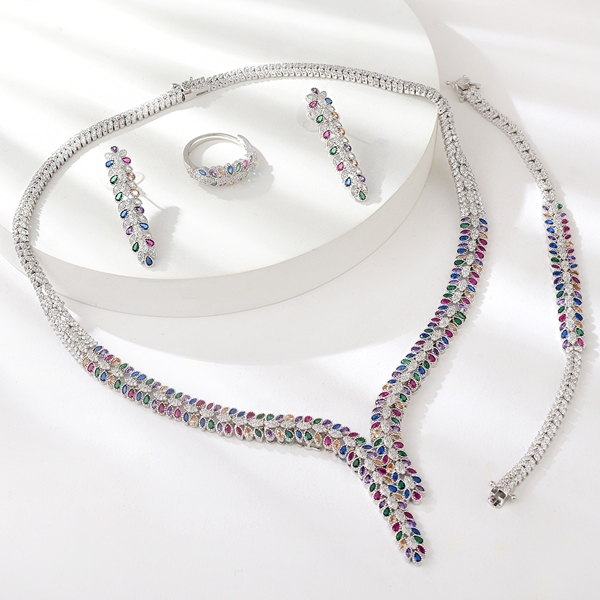 Hypoallergenic Platinum Plated Cubic Zirconia 4 Piece Jewelry Set with