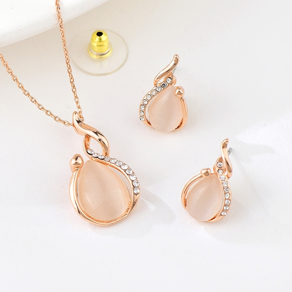 Picture of Hypoallergenic Rose Gold Plated Opal 2 Piece Jewelry Set with Easy Return