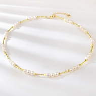 Show details for Copper or Brass fresh water pearl Short Statement Necklace with Full Guarantee