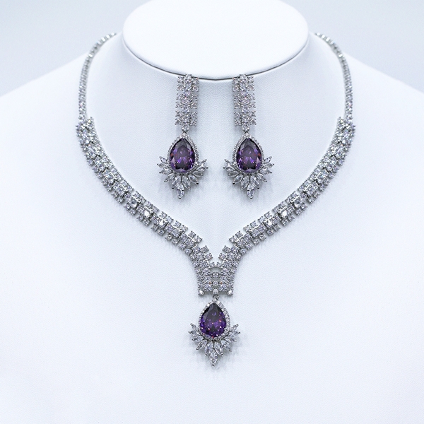 Picture of Most Popular Cubic Zirconia Platinum Plated 2 Piece Jewelry Set