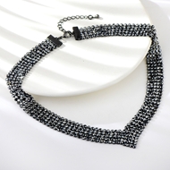 Show details for Stylish Big Gunmetal Plated Short Statement Necklace
