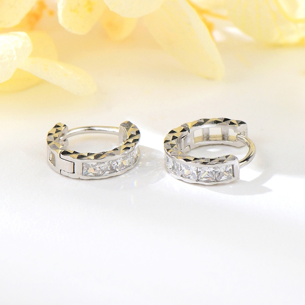 Picture of Hot Selling White Platinum Plated Huggie Earrings from Top Designer