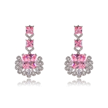 Show details for Bulk Platinum Plated Pink Dangle Earrings Exclusive Online