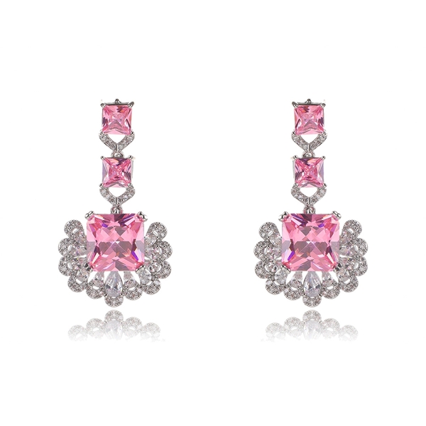 Picture of Bulk Platinum Plated Pink Dangle Earrings Exclusive Online