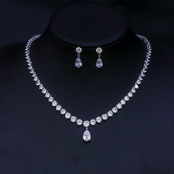 Picture of Nickel Free Platinum Plated White 2 Piece Jewelry Set with No-Risk Refund
