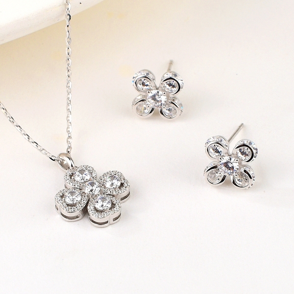 Picture of 925 Sterling Silver Flowers & Plants 2 Piece Jewelry Set in Exclusive Design