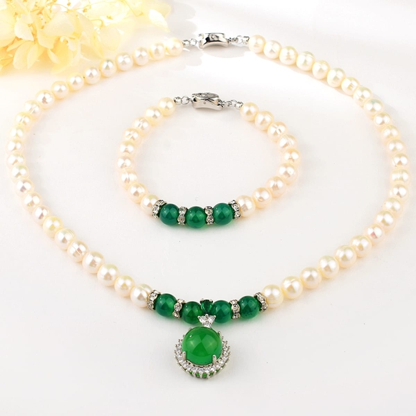 Picture of New fresh water pearl Platinum Plated 2 Piece Jewelry Set
