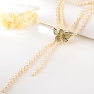Picture of Filigree Butterfly fresh water pearl Long Chain Necklace