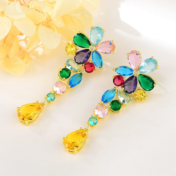 Picture of Impressive Colorful Artificial Crystal Dangle Earrings with Low MOQ