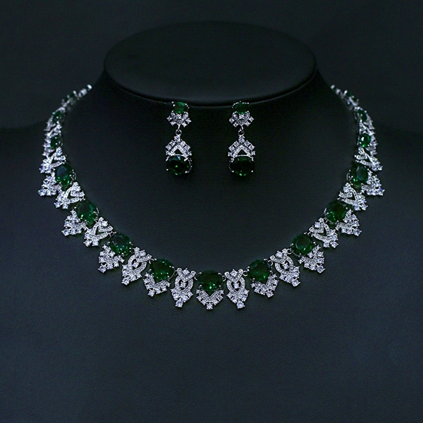 Picture of Pretty Cubic Zirconia Platinum Plated 2 Piece Jewelry Set