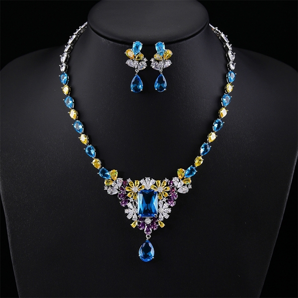 Picture of Attractive Blue Flowers & Plants 2 Piece Jewelry Set For Your Occasions