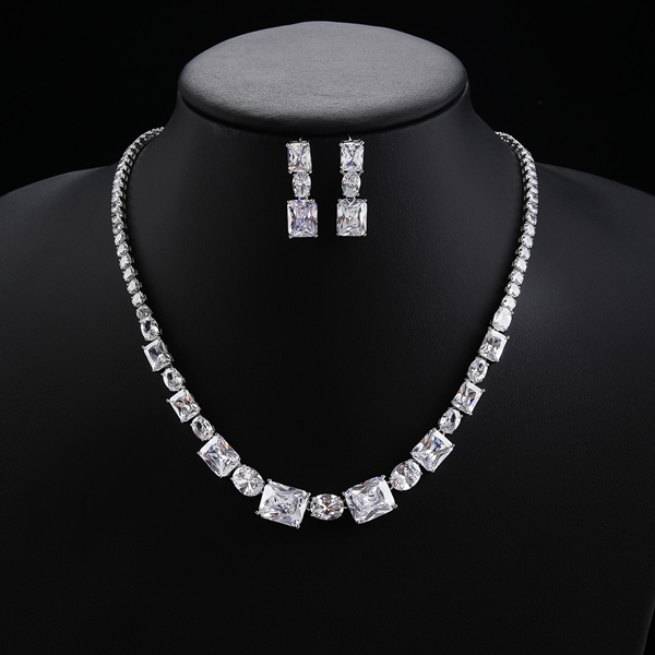 Picture of Brand New White Platinum Plated 2 Piece Jewelry Set with SGS/ISO Certification